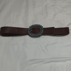 Elegant Brown Belt with Decorative Silver Buckle
